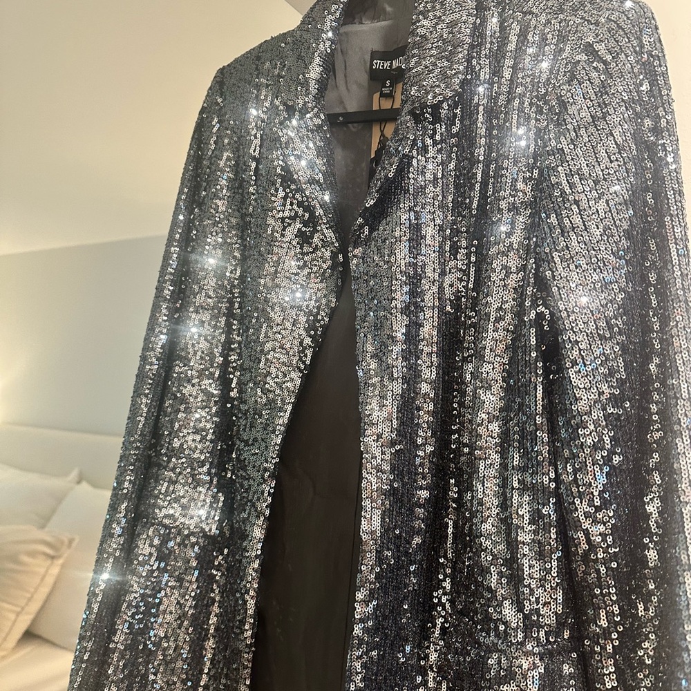 Steve Madden Glittering Silver Sequin Blazer